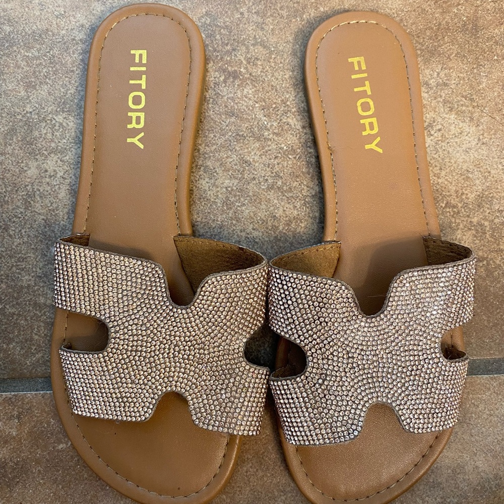 Designer inspired “H” sandals with rhinestones